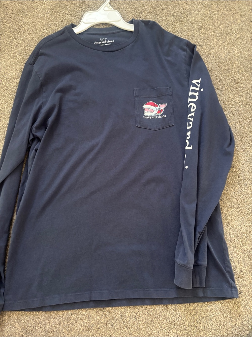 Vineyard Vines Navy Long-Sleeve Pocket Tee with Whale Logo